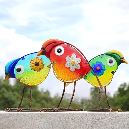 LEGIFO Bird Garden Decor for Outside, Glass & Metal Yard Art Decorations Outdoor Decor for Patio Backyard, Gift for Women Grandma Mom（3 Pack）