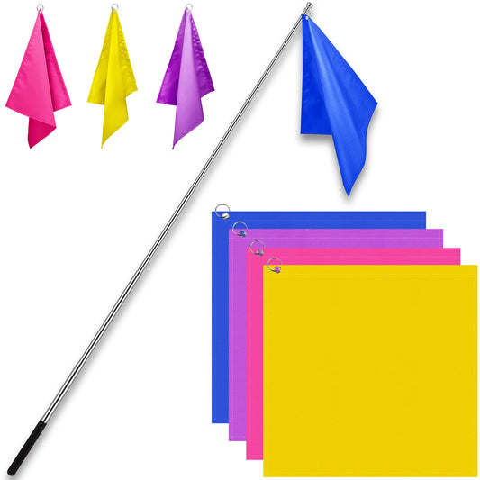 Equestrian Training Flag 4 Pieces Equestrian Training Equipment Nylon Flag with Flagpole(Yellow, Pink, Purple, Dark Blue)