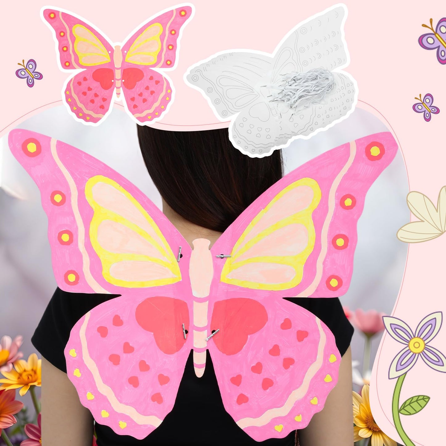 Hollowfly 12 Pack Toddler Kids Butterfly, DIY Fairy Dress up Wings Bulk, 20.5x15.8 Inch Decorate Your Own Butterflies Wings for Birthday Butterfly Party Halloween Costume Accessory (Line Art Style)