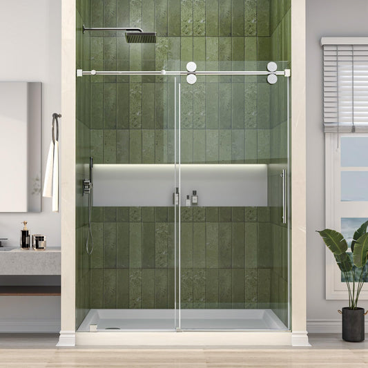 Mainzel Frameless Sliding Shower Door, 56-60" W × 76" H, Shower Glass Door, SGCC-Certified 3/8" (10 mm) Tempered Glass, Double Sided Easy Clean,Walk-in Shower Door, Minimalist Style, Silver
