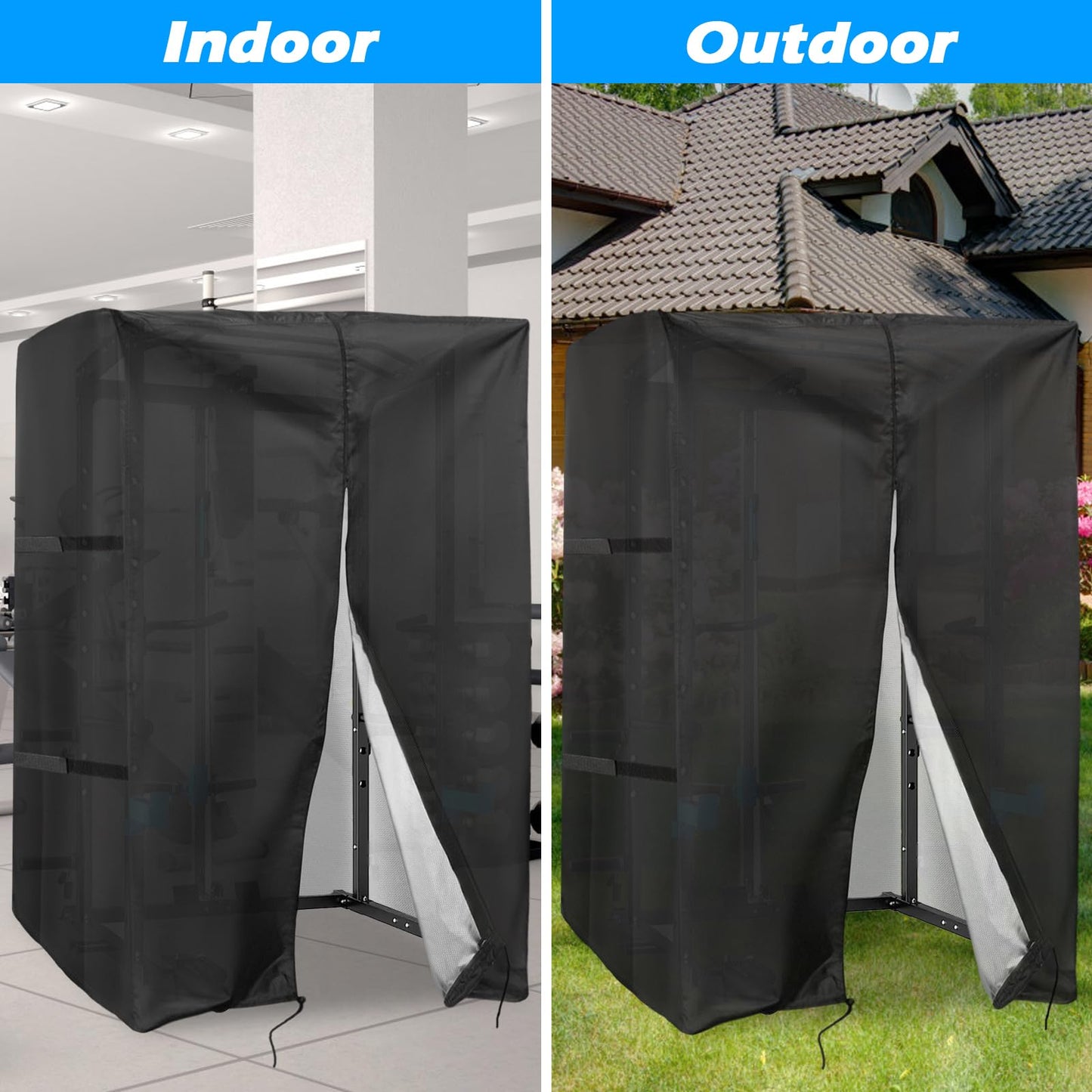 Safipotts Squat Rack Cover, Waterproof Outdoor Gym Equipment Covers with Zipper for Squat Rack/Weight Lifting Rack/Home Gym Workout Equipment (64" W x 68" D x 82.5" H)