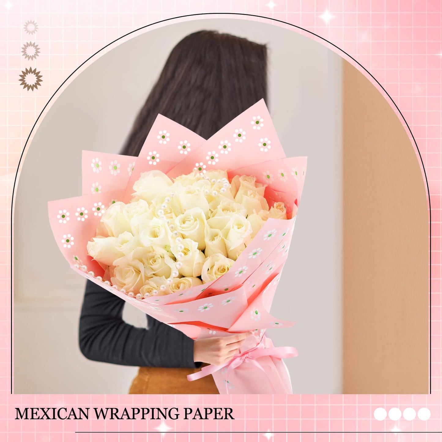 Fullhawl 20 Sheet Mexican Bouquet Wrapping Paper Flower Bouquet Waterproof De Barro Wrapping Paper for Cielito Lindo Party Baby Shower Mother's Day Floral Gift Wrap DIY Wedding Birthday(Pink)