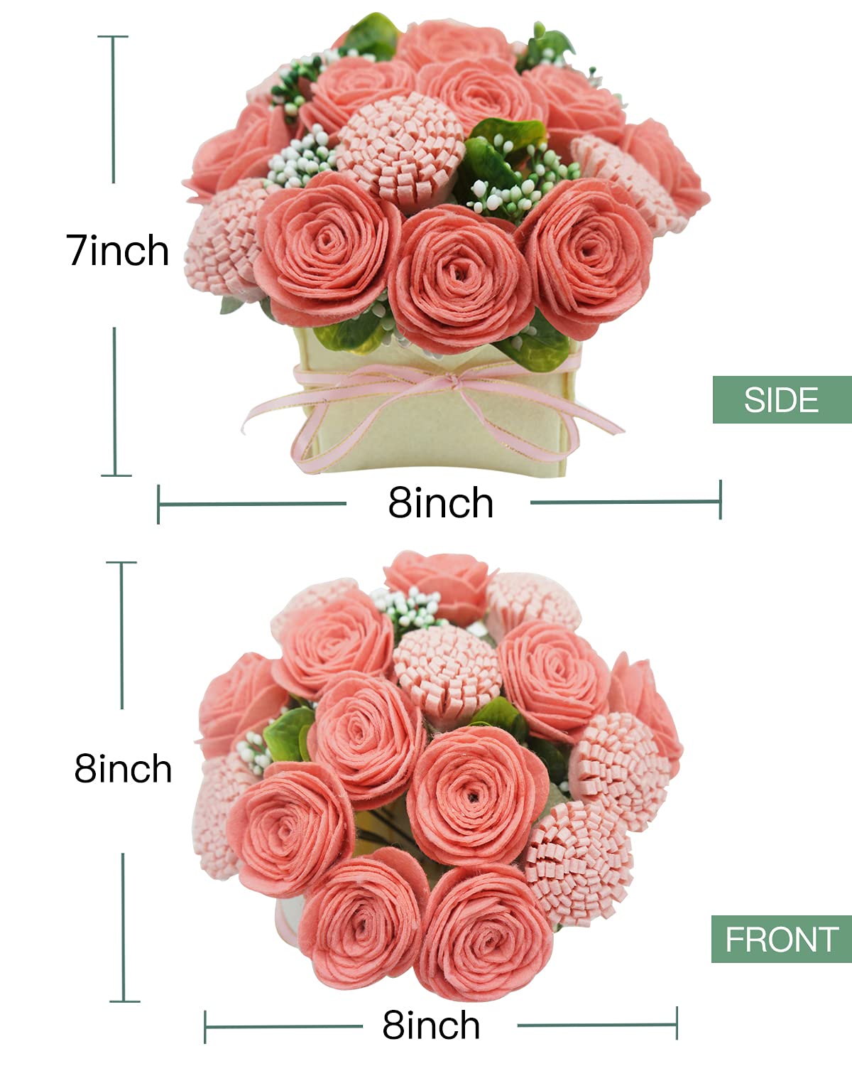 BAZIMA DIY Felt Flower Art Craft Kit, Pink Rose and Carnation Pot Bonsai Kit, Floral Gifts, Beginner Craft Kit, Arrange Pre-Cut Flowers and Foliage