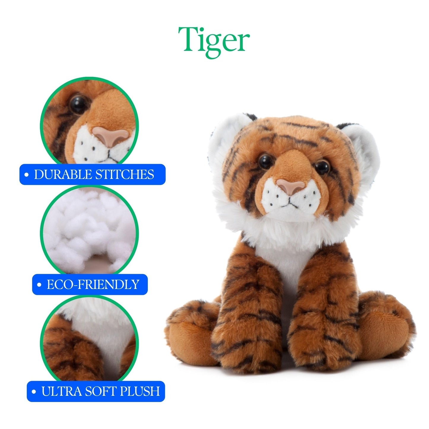 The Petting Zoo Tiger Stuffed Animal, Gifts for Kids, Wild Onez Zoo Animals, Tiger Plush Toy 9 inches