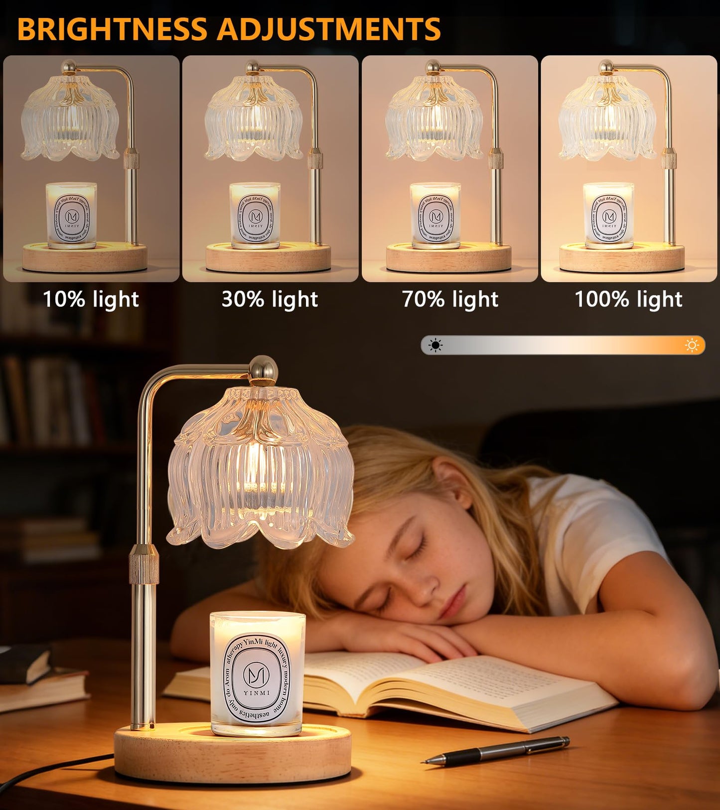 Gold Candle Warmer Lamp for Flower-Shaped Glass,Wax Melt Warmer for Jar Candles,Candle Warmer Lamp with Timer Dimmable, Birthday Mother's Day Valentines Gifts for Women Mom Sister Wife Bedroom