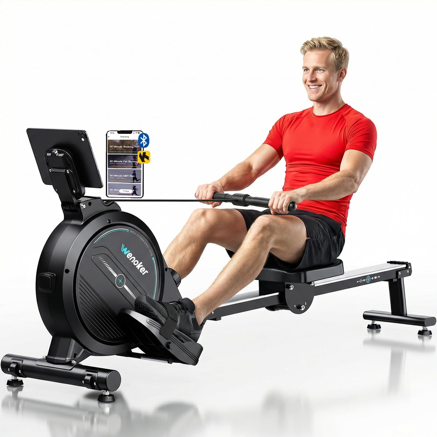 Rowing Machine,Wenoker Magnetic Rower Machine for Home,350 LB Weight Capacity, 16 Levels of Workout Resistance,Bluetooth App Supported LCD Monitor Tablet Holder & Comfortable Seat Cushion