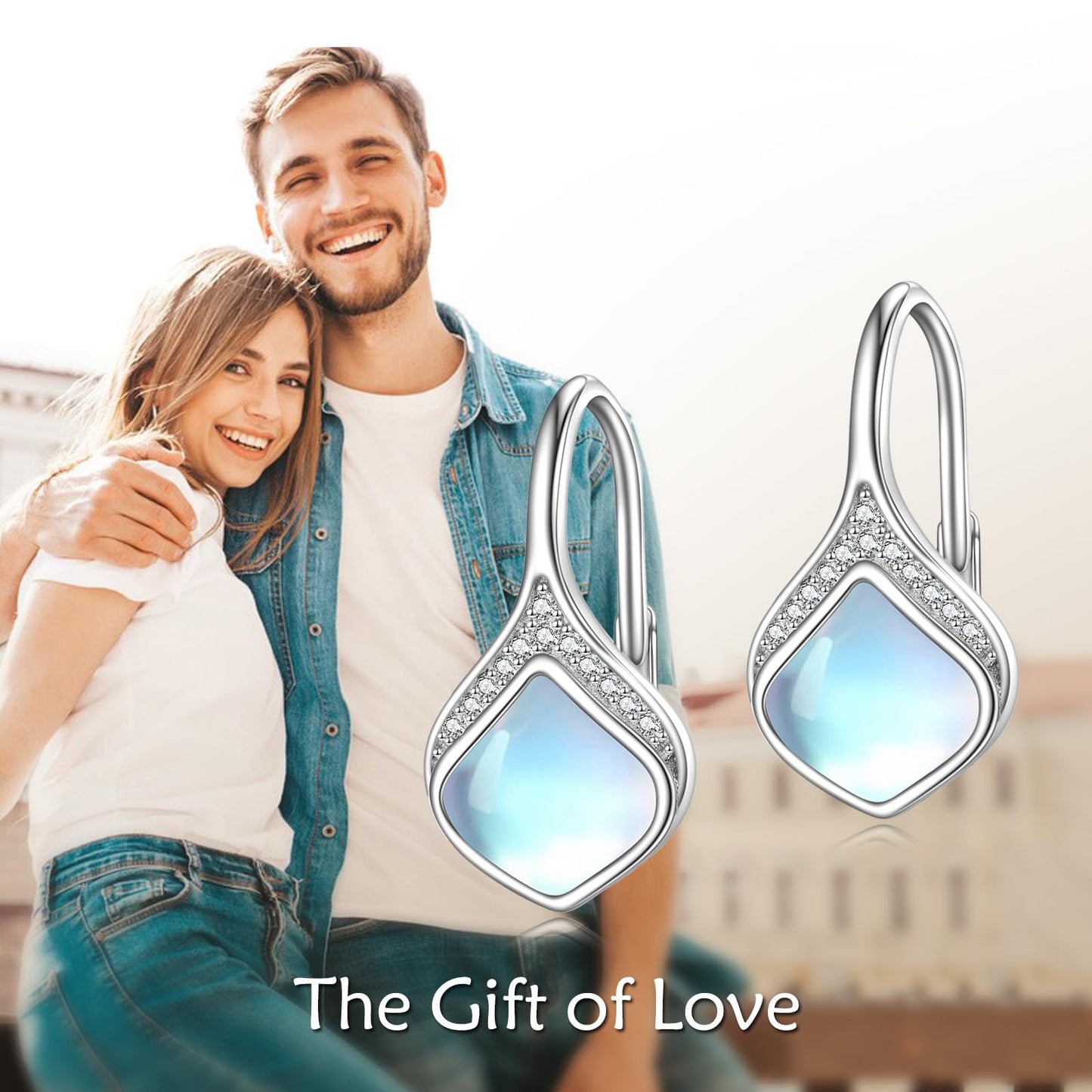 Moonstone Drop Earrings Sterling Silver Moonstone Teardrop Leverback Earrings Cubic Zirconia Dangle Jewelry Christmas Gifts For Women