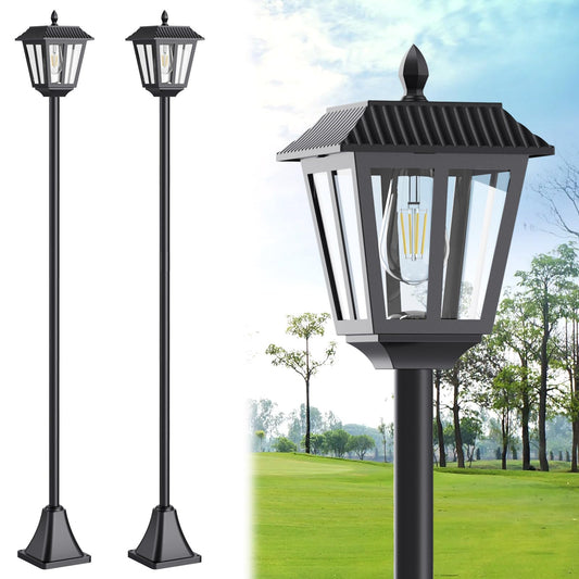 68" Solar Lamp Post Light Outdoor - 3000K Warm White, IP45 Waterproof Post Solar Lights Outdoor, Pole Lights Decorative Lamp for Yard Garden Patio Lawn Pathway Driveway Front/Back Door (2PK)