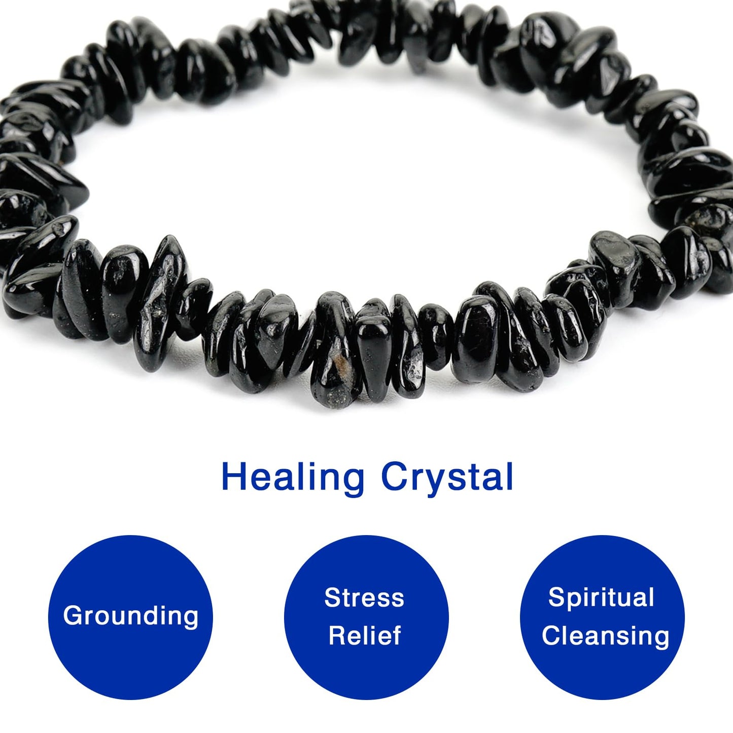 Herxion Black Tourmaline Bracelet for Women & Men- Natural Raw Beads Protection Bracelets, Irregular Chips Stretch Healing Crystals Anxiety Relief Jewelry for Stress & Negative Energy Cleansing