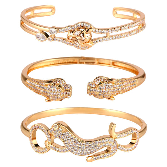 3 Pack 18K Gold Plated Bangles Bracelet Set for Women, Dainty Vintage Trendy Fashion Jewelry, Ideal Gift for Birthday Christmas Valentine's Day Mother's Day for Girlfriend Wife Mom Sister