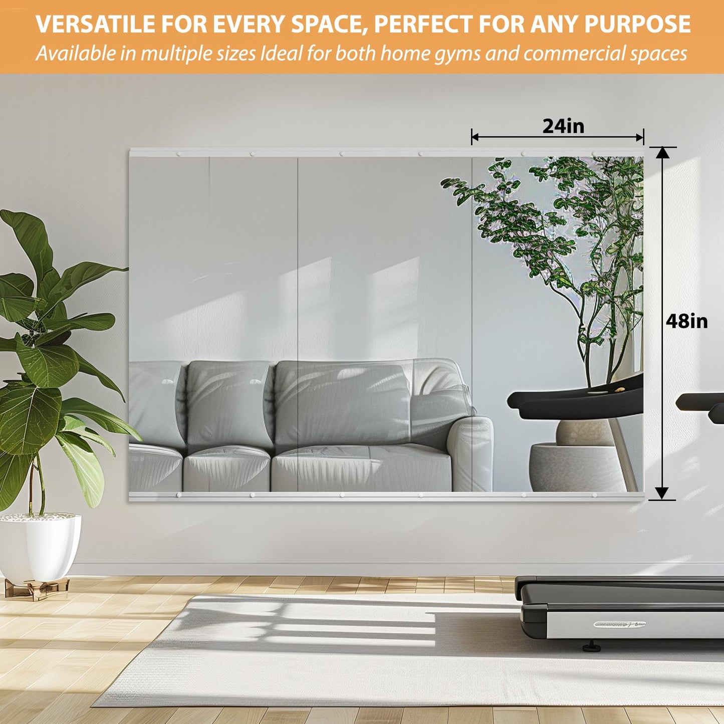 STAWDY Home Gym Mirror,48"x24"-3PCS Frameless Full Body Wall Mirror Length Tempered Glass Mirror Wall-Mounted Mirror for Gym,Yoga,Bedroom,Bathroom,Exercise Room