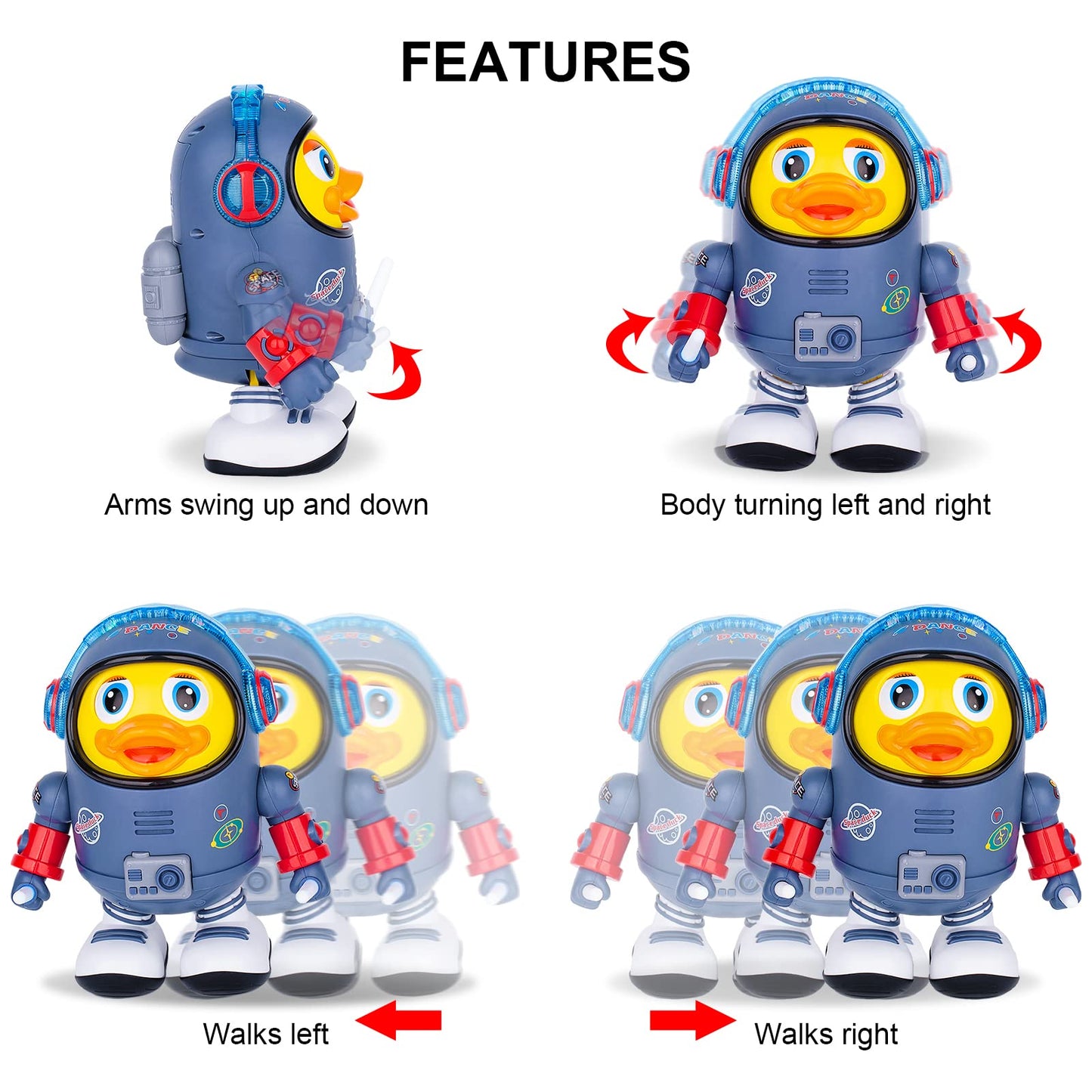 Berry President Electric Space Duck, Electric Toys with Lights and Sounds, Moving Walking Dancing Toys for Toddlers