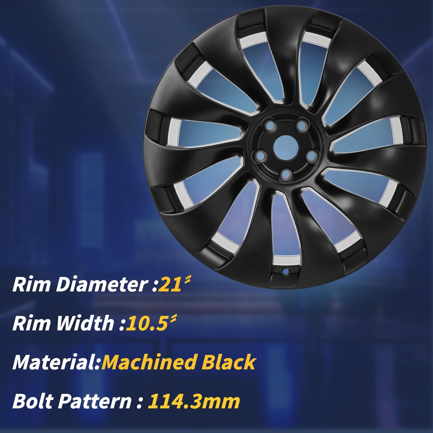 LUNEGUE 21" 21x10.5 Inch New Rear Wheel Rim Compatible with Tesla Model Y 2020 2021 2022 2023 2024, Black Alloy Rim OEM Direct Replacement Rims, 118822700B