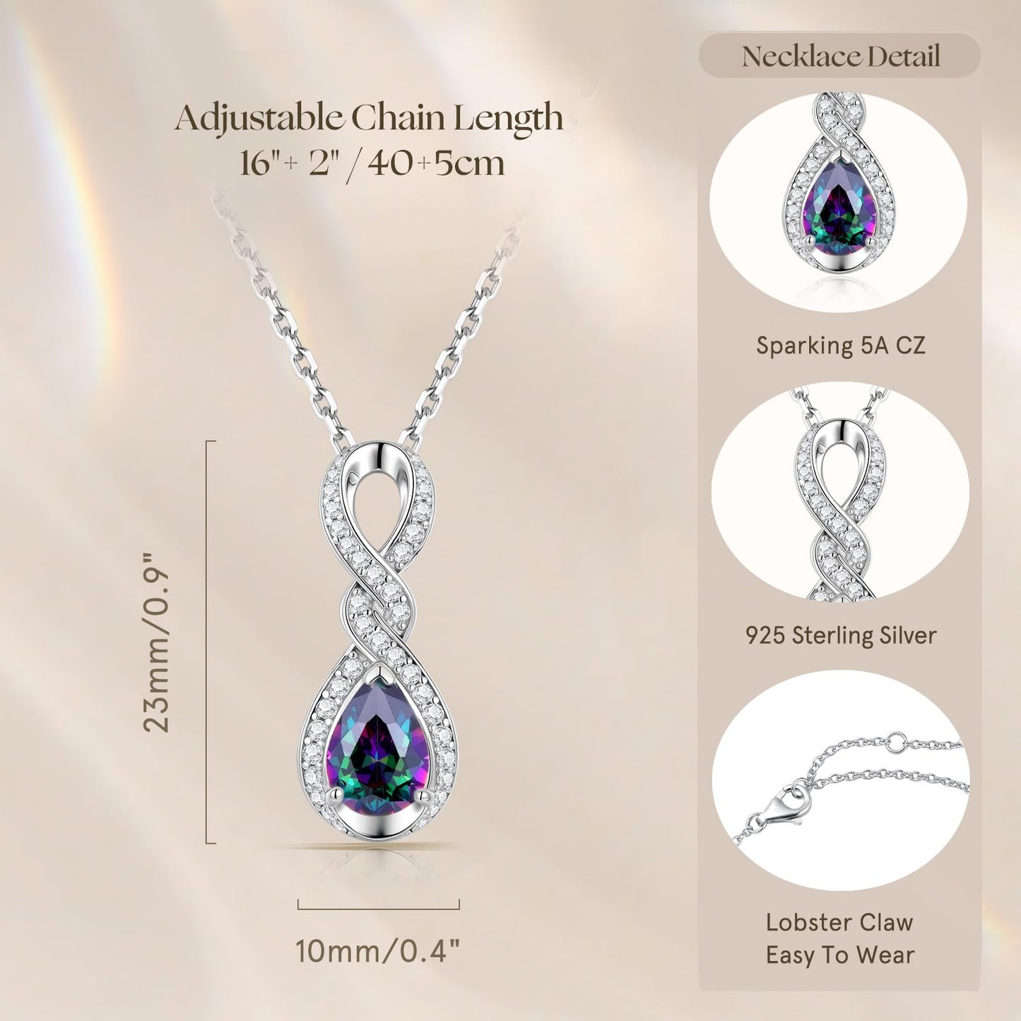 FANCIME Alexandrite Necklace June Birthstone Sterling Silver Dainty Infinity Knot Pendant Necklace Gemstone Fine Jewelry Anniversary Birthday Graduation Mothers Day Gifts for Women Mom