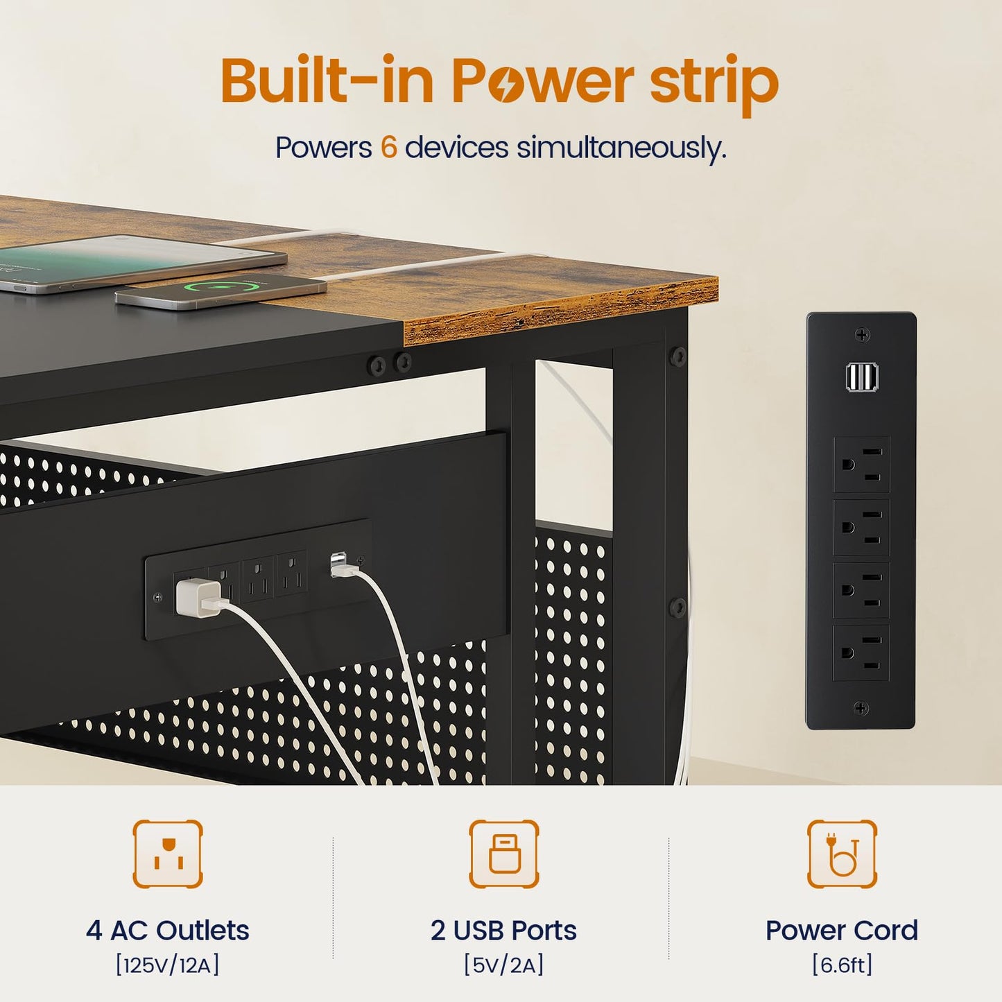 UPOSOJA 71 in Executive Desk with Power Outlets, Reversible L Shaped Desk with File Drawers & Storage Shelves, Large Office Desk Computer Desk with Pegboard, Mobile CPU Stand, Modern Corner Desk