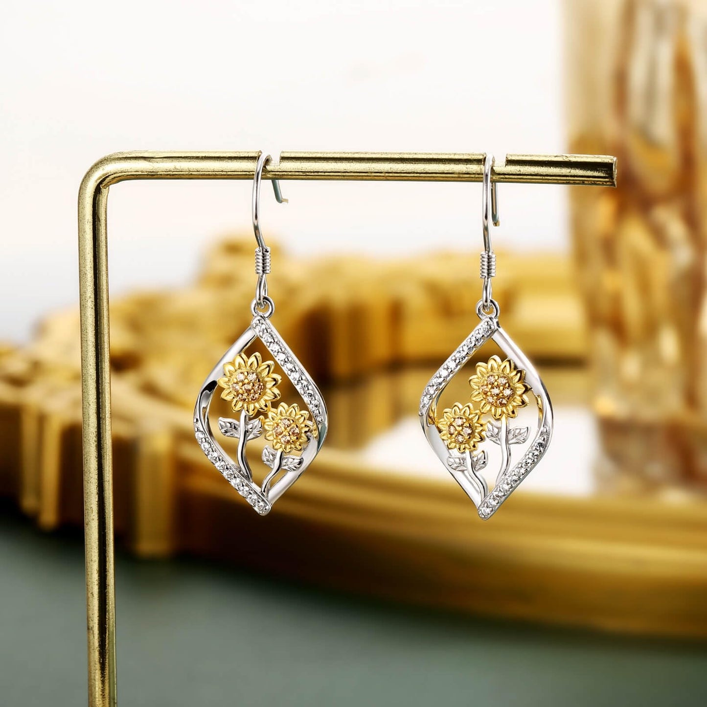 oGoodsunj Sunflower Necklace Jewelry Set fo Women Sterling Silver Anklet Bracelet Earrings You Are My Sunshine Pendant Gifts for Mom Daughter Wife (Dangle Earring)