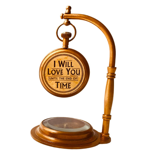 ALADEAN Brass Table Clock with Compass | Romantic Desk Clock - Decorative Vintage Mechanical Clock Lovers Boyfriend/Husband Birthday/Wedding Gifts (Love You)
