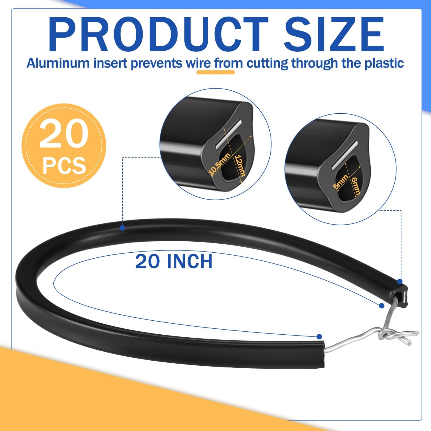 Pushglossy 20" Electric Fence Underground Wire Insulator Tubing Wrap Insulator Tube for Corner Post and End of Fence, Accommodates Wire Diameters up to 12-1/2 Gauge, Black, Aluminum Insert(20 Pcs)