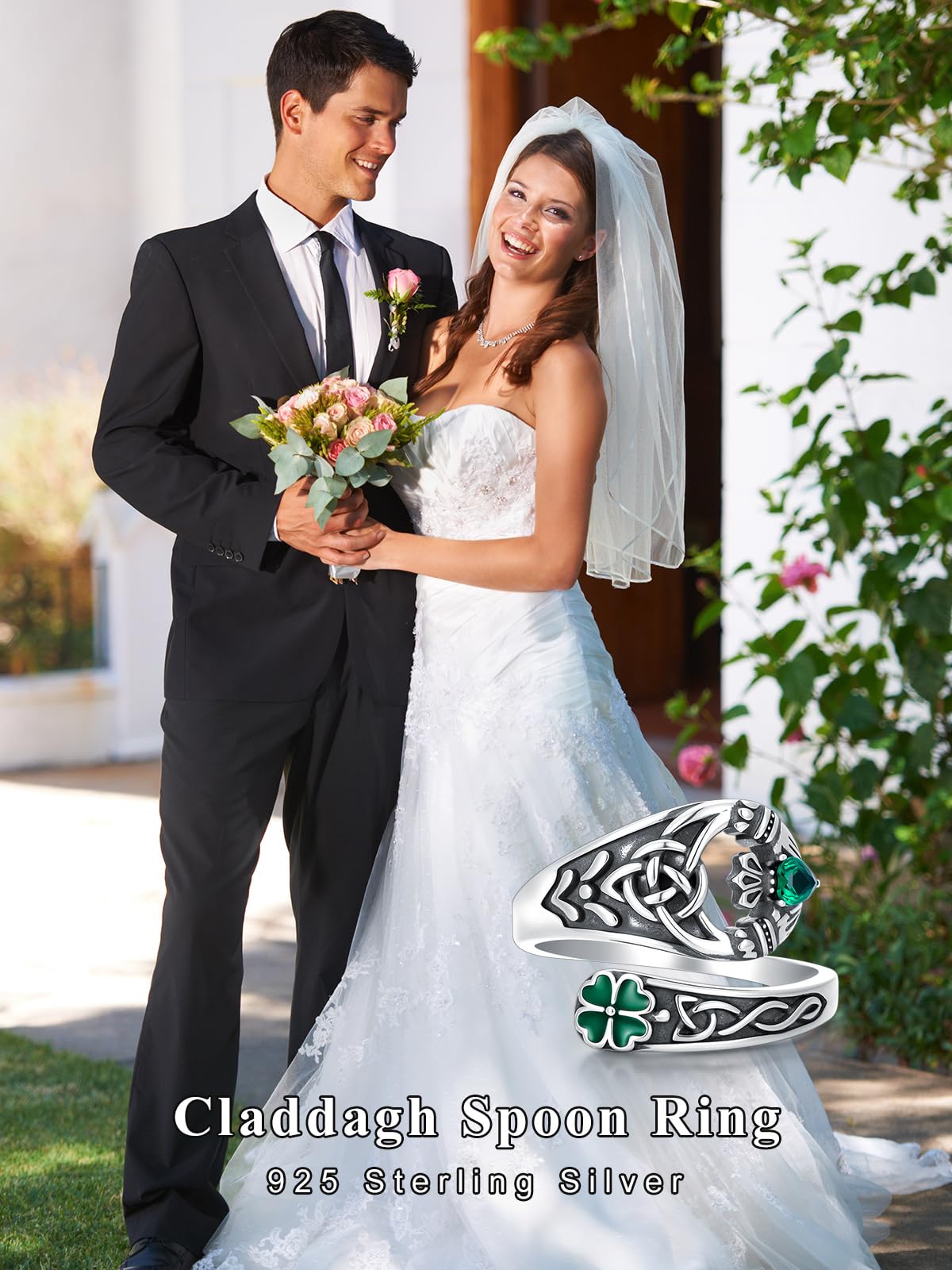 Midari Claddagh Rings for Women 925 Sterling Silver Adjustable Vintage Celtic Open Antique Spoon Rings Irish St Patricks Day Four Leaf Clover Jewelry Gifts for Women Men