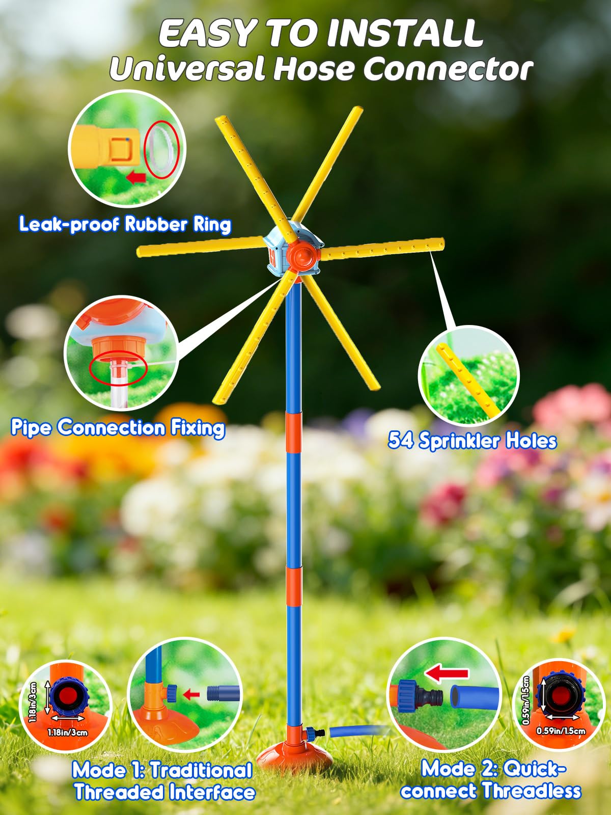 TERRAMUS 59" Windmill Water Sprinkler for Kids Summer Toys, 360° Spinning Splash Water Toy, Upgraded Double Sided with 6 Blades, Outdoor Backyard Games Summer Fun for Boys Girls Dogs & Garden Watering
