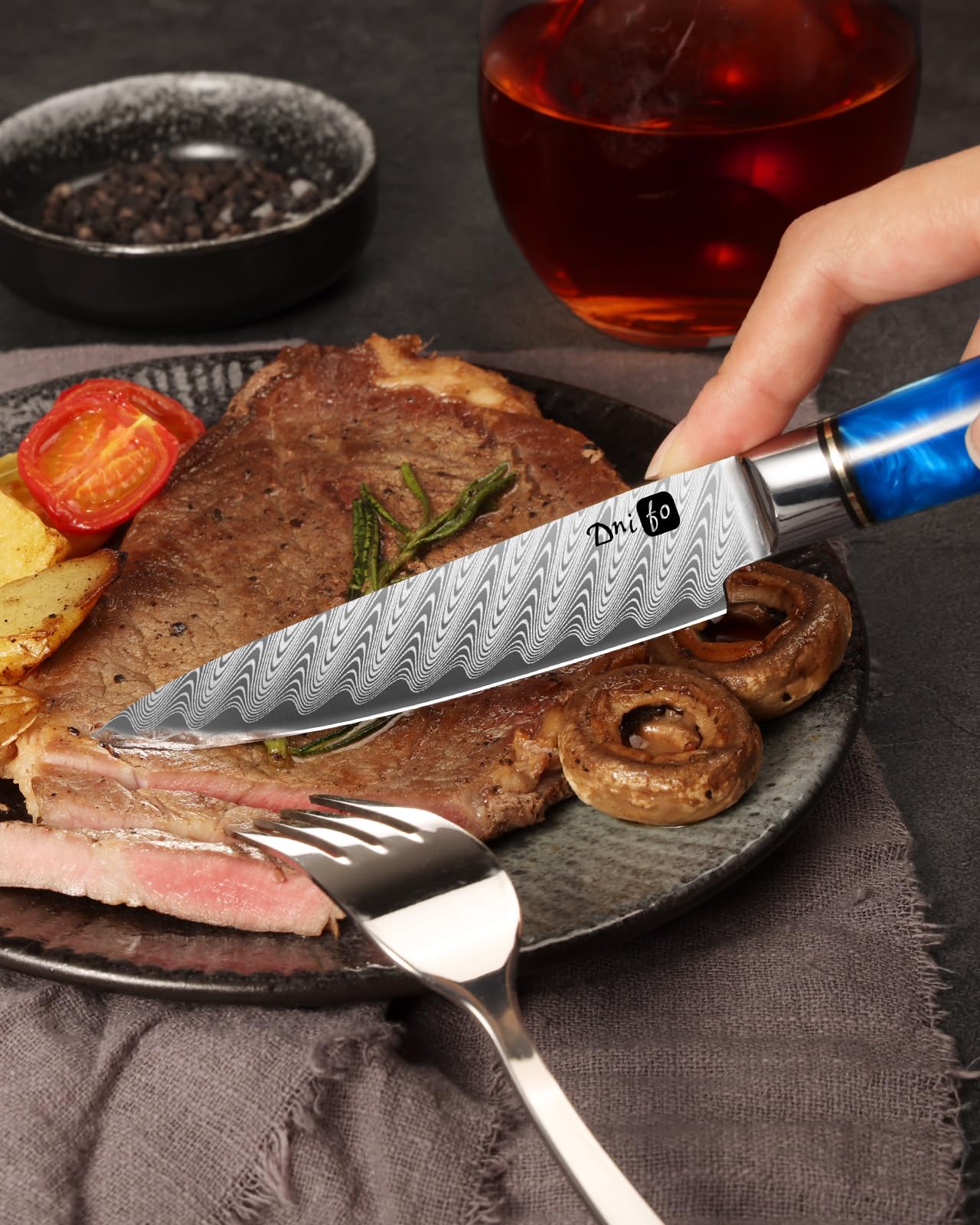 Dnifo Kitchen Utility Knife 5 Inch, Japanese VG10 Steel Damascus Paring knife, Small Kitchen chef Knife with Gift Box and Resin Wood Handle, Ideal Birthday Gift for Men and Women