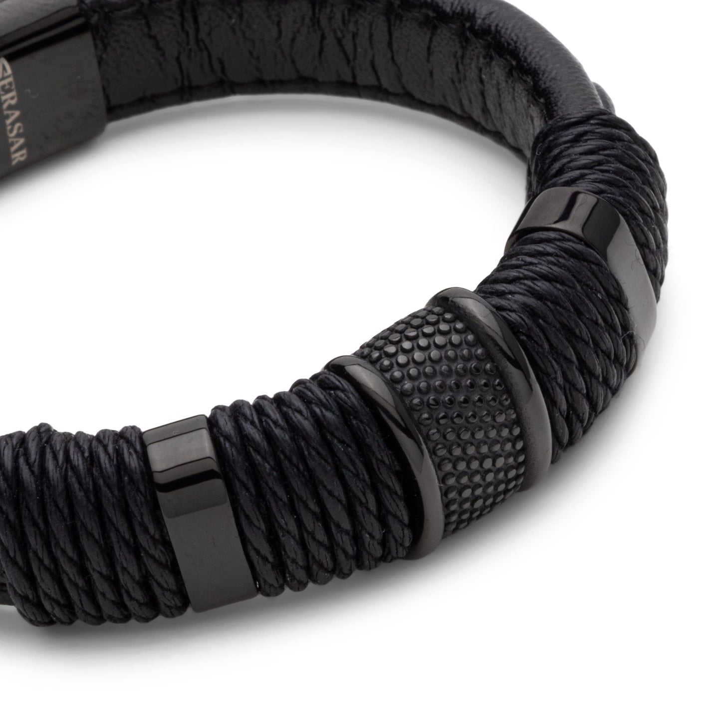 SERASAR Black Bracelet Leather Men 17cm Gift Box Genuine Cowhide Braided Adjust Able Magnetic Clasp Multi Layer Wrap Rope Man Mans Male Mens Bracelets Band Jewelry Magnet Accessories
