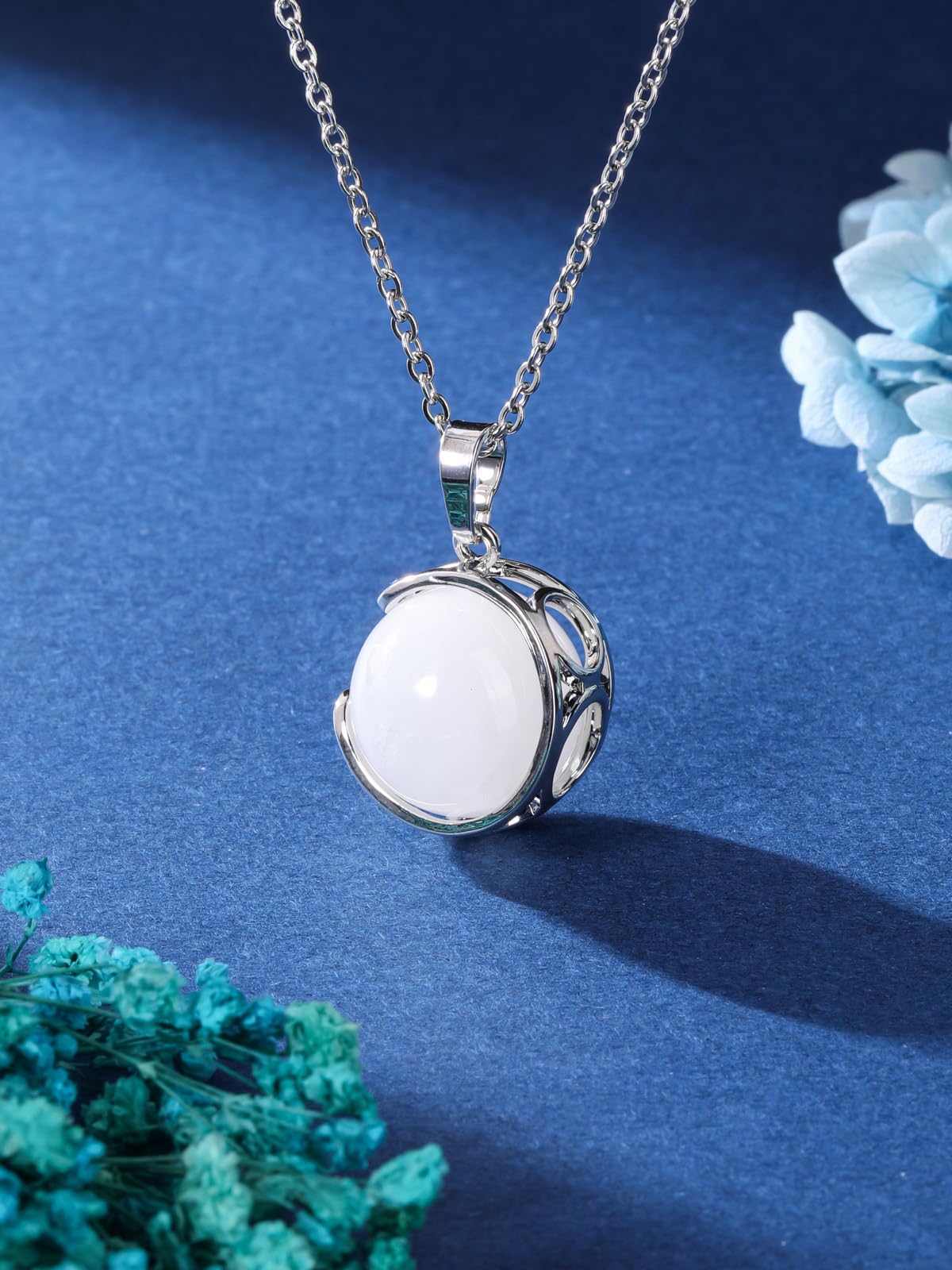 Top Plaza Clear Quartz Healing Crystal Stone Necklace Round Ball Rotating Natural Gemstone Pendant Necklace for Women Energy Jewelry Christmas Gifts