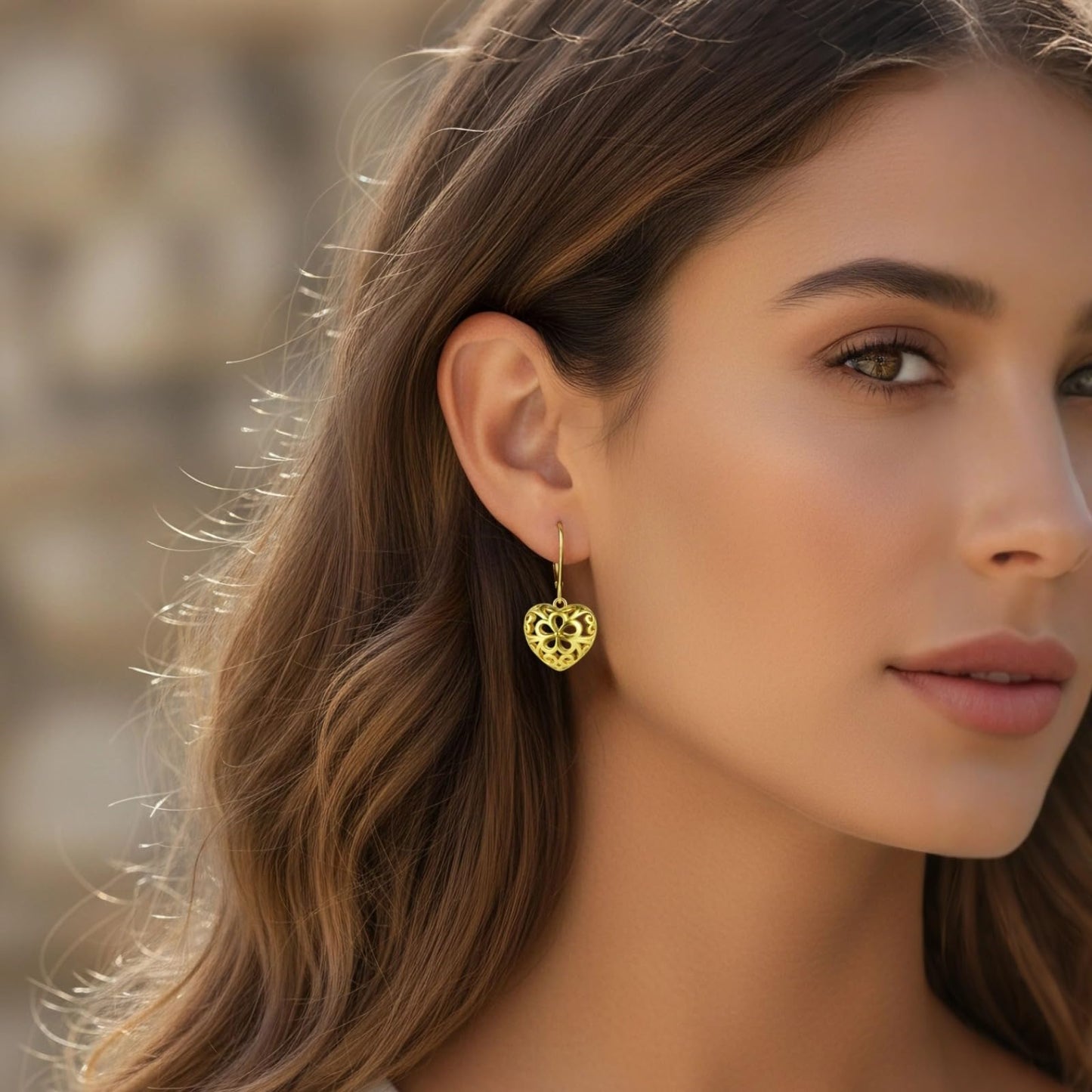 14K Gold Dangle Heart Earrings for Women Hypoallergenic Filigree Leverback Drop Earrings Jewelry Gifts