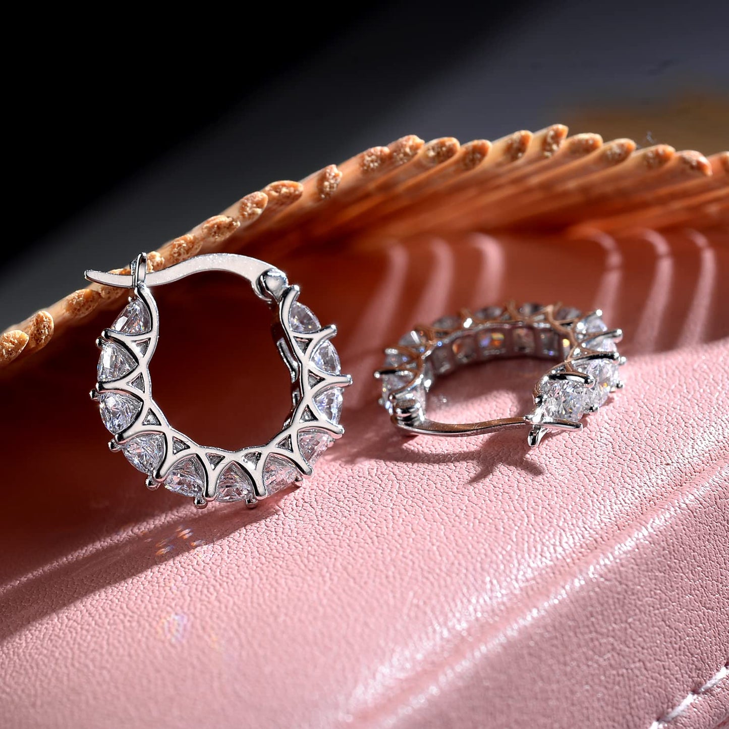 Allencoco Cubic Zirconia Huggie Hoop Earrings - Jewelry For Women, 14K Gold, 925 Sterling Silver Post Hypoallergenic (White Gold CZ Hoop 16mm)
