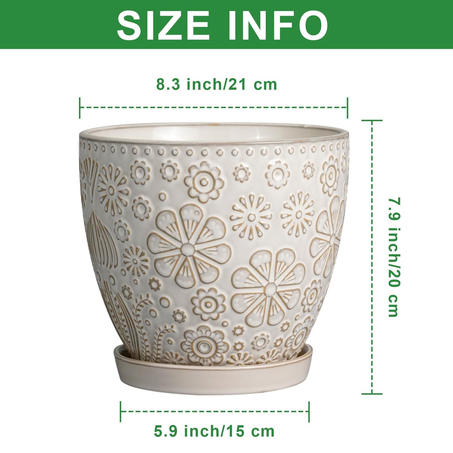 MPotTo Ceramic Planter 8 Inch Plant Pot with Drainage Hole and Saucer Ceramic Pots for Indoor Plants Outdoor Large Flower Pot for Home Decor White