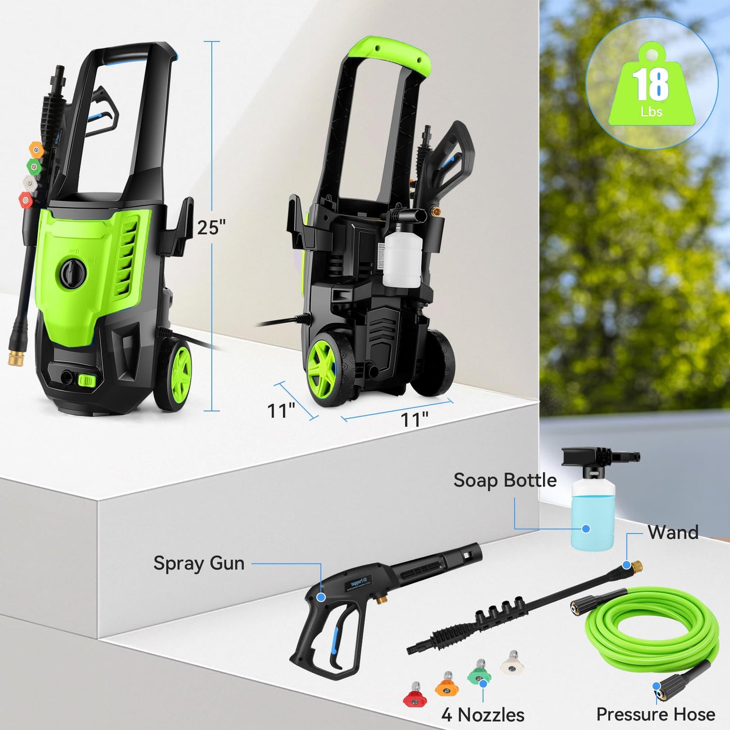 Imdot Electric Pressure Washer 5000 PSI 4.0GPM Portable Power Washer with 4 QC Nozzles, 500ML Foam Cannon for Cars/Fences/Driveways/Home/Patios Cleaning, Deep Green