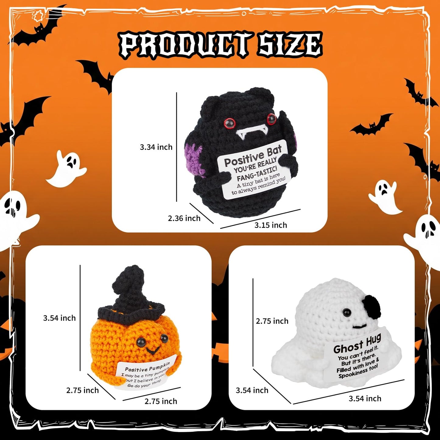HICFRWE Positive Crochet Animals, Halloween Decor Indoor, Positive Pumpkin Bat Ghost Emotional Uplifting Support Crochet Animals, Ideal for Women Friends Teens
