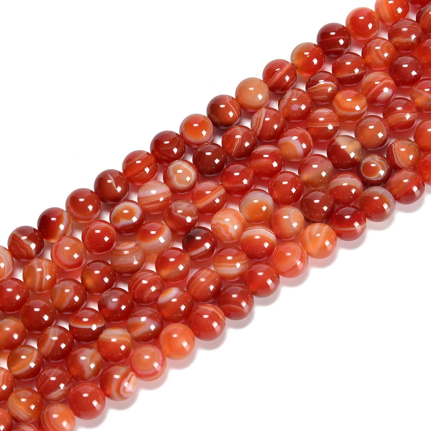 jodaying 10mm Red Stripe Agate Smooth Round Natural Gematone Loose Beads for Jewelry Making DIY Findings 1 Strand 15"
