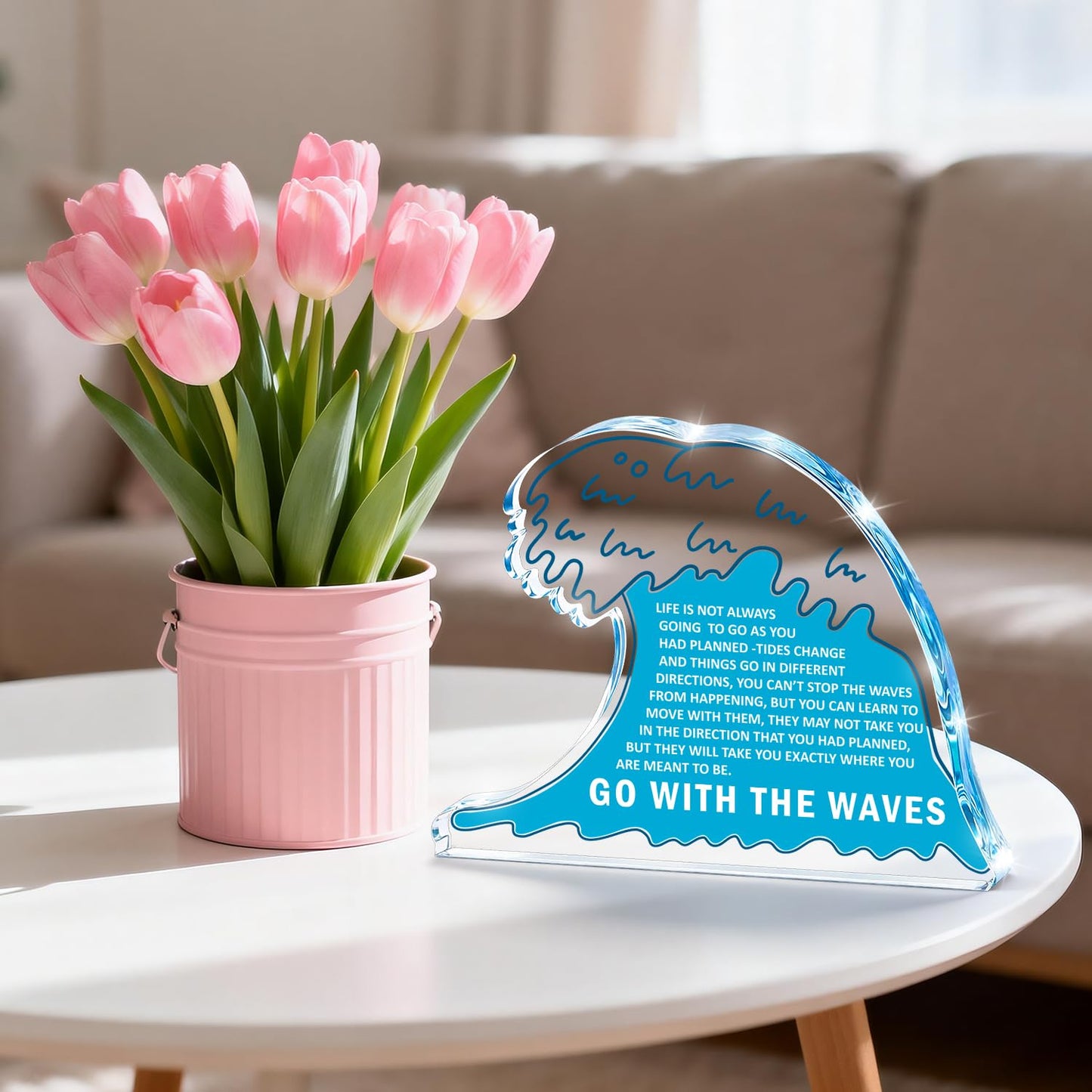 Inspirational Gifts for Women Men,Easter Basket Stuffers Coworker Leaving Retirement Farewell New Job Graduation Gifts for Her Him,Anxiety Relief Item Acrylic Office Desk Decor Ocean Wave Plaque Sign
