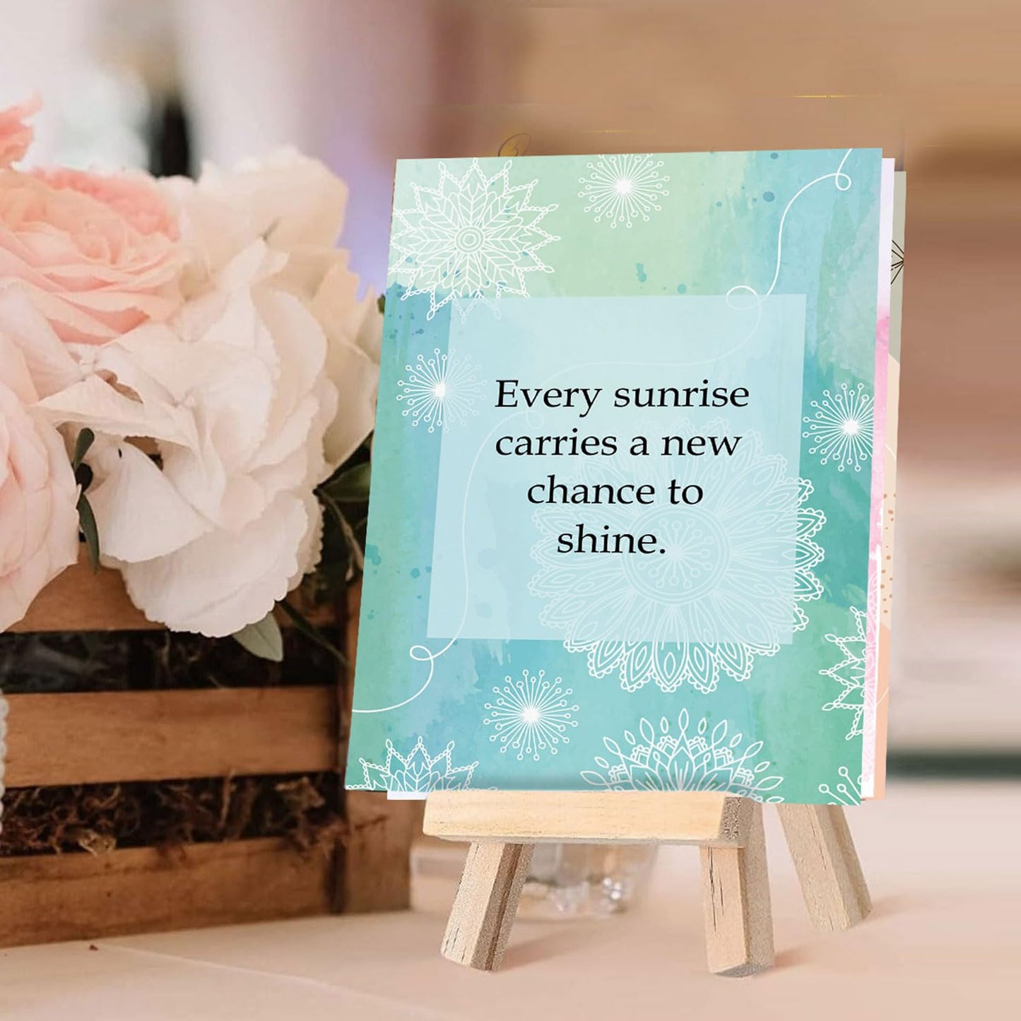 exciting Lives Positive Motivational Cards with Inspirational Quotes & Wooden Easel – 40 Daily Affirmation Desk Cards for Confidence, Mindfulness & Self-Growth