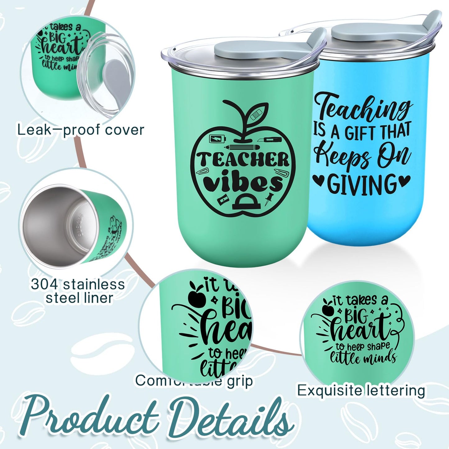 LemonRoad 10 Pcs Teacher Appreciation Gifts Coffee Mugs Bulk 10 oz Teachers Stainless Steel Tumblers Thank You Cups with Lids for Women Men End of The Year Gifts (Super Teacher,Morandi Color)