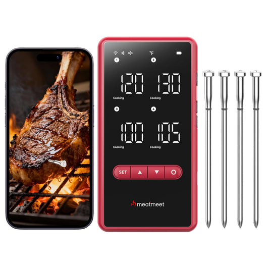 Meatmeet Z Pro Wireless Bluetooth Meat Thermometer, Standalone Base, WiFi Unlimited Range, 1080 Heat Resistance, ± 0.18°F Accuracy, 1 Probe with 6 Sensors for Kitchen, BBQ, Grill, Oven, Smoker