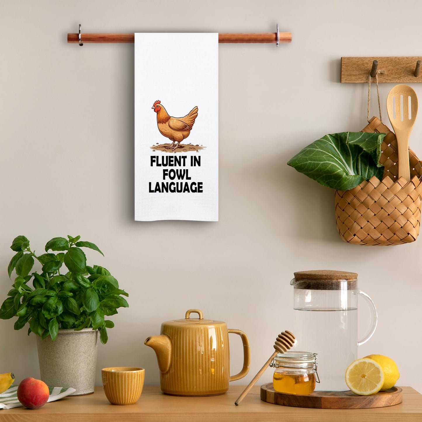 NAHMAKNE Funny Chicken Kitchen Towels, Fluent in Fowl Language, Humorous Saying Dish Towels for Farmhouse Decor, Chicken Lover Gifts, Birthday for Farm Women Mom Wife Sister Friend
