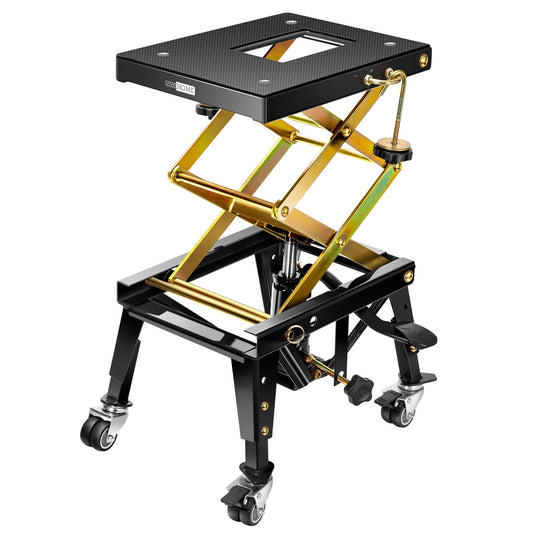 VIVOHOME 350 Lbs Heavy Duty Hydraulic Motorcycle Lift Jack, ATV Dirt Bike Foot Operated Scissor Stand Table with 4 Wheels and Removable Stopper, Black