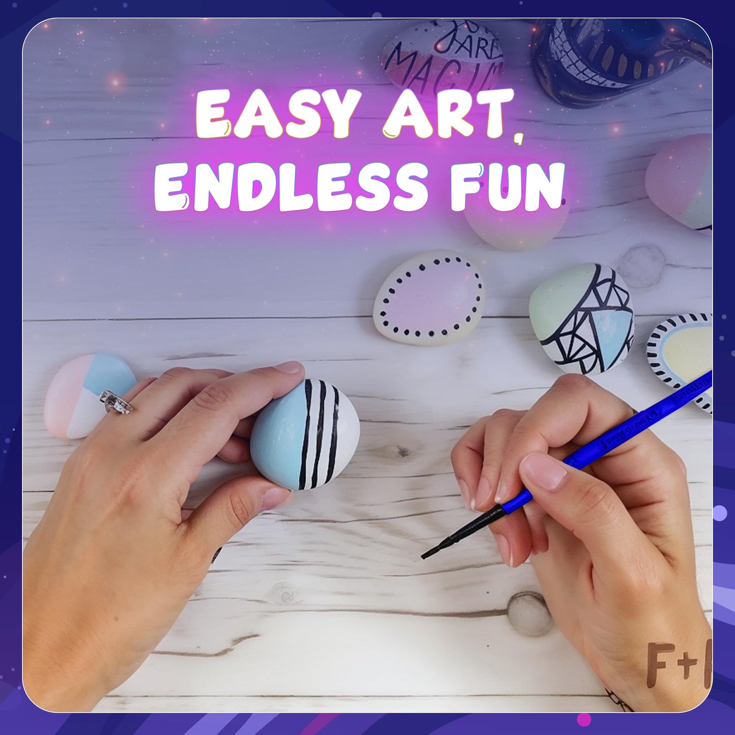 Rock Painting Kit for Kids 6-12 - 90+ Pcs Arts and Crafts Kit for Kids Painting - 10 White Rocks, 12 Paint Colors, Glitter Glue, Googly Eyes & More - Rock Art Supplies- DIY Arts & Crafts Easter Gifts