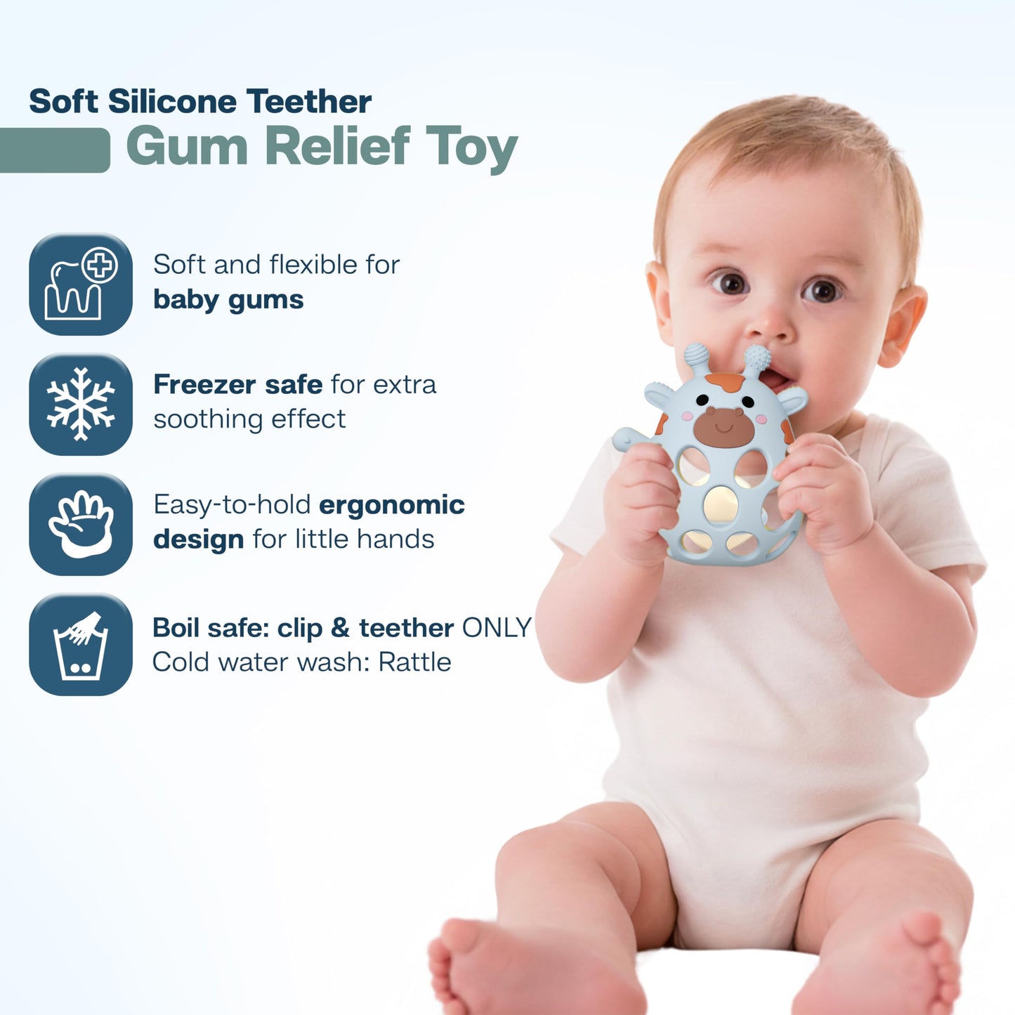 Giraffe Baby Teether with Pacifier Clip - 3 in 1 Teething Toy, Baby Rattle & Clip Set, Sensory Silicone BPA Free, Baby Toys 0-6 Months, Baby Toys 6-12 Months, Teething Relief for Babies