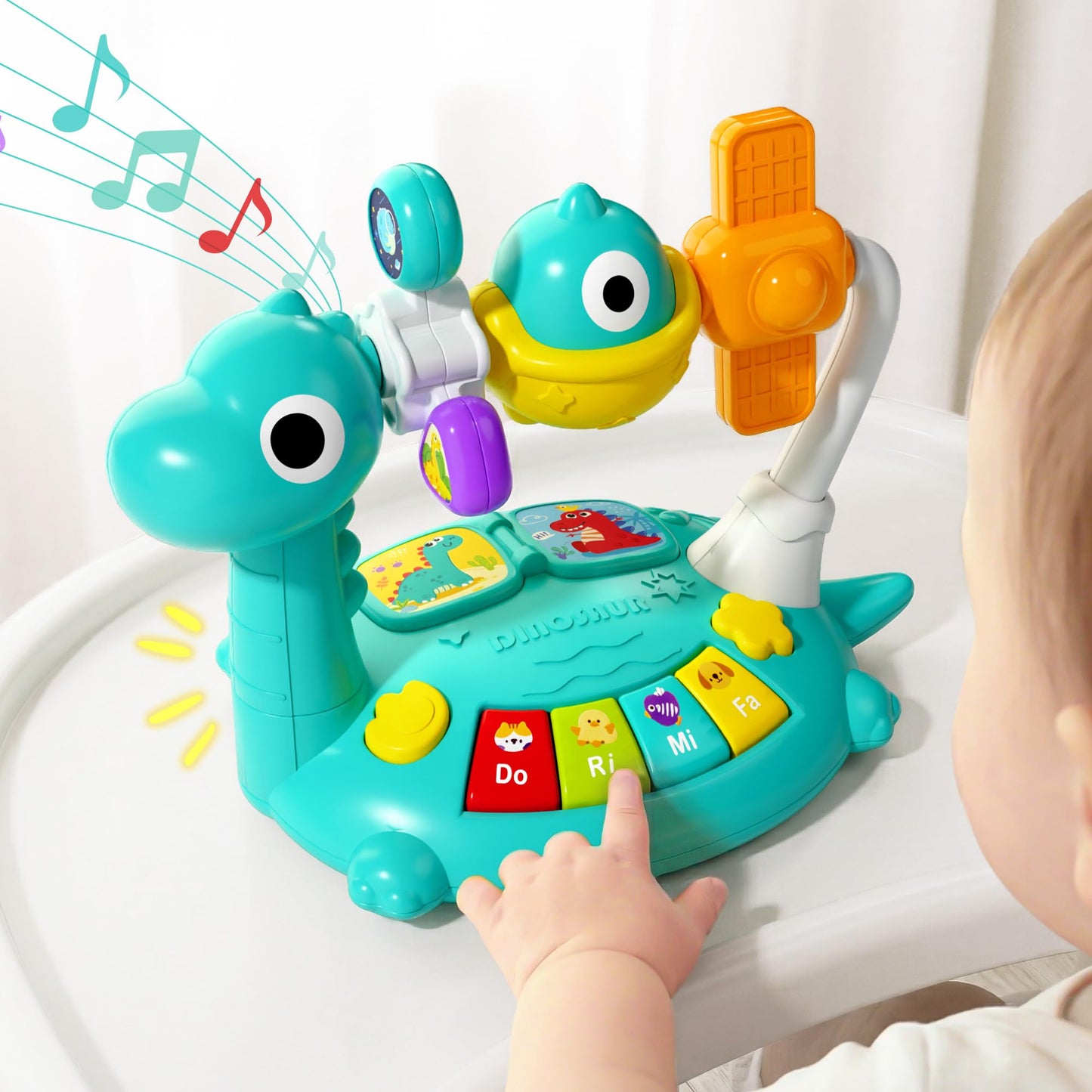 iPlay, iLearn Baby Dinosaur Musical Piano Toy, Infant Tummy Time Music Toy W/ Light Sound, Toddler Sensory Development Learning Activity, Birthday Gift 6 7 8 9 10 12 Month 1 2 3 Year Old Boy Girl Kid