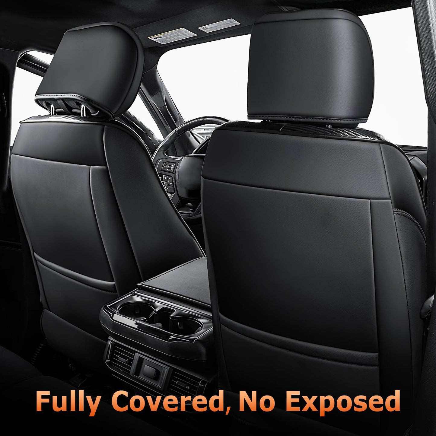Carlimeki Leather Seat Covers Custom Fit for 2021-2025 F150 XL XLT STX Super Crew Cab - Custom Fit for 2023-2025 F250 F350 F450 XL XLT Crew Cab - Fully Covered, NOT for 40/20/40 Bench Front Seat
