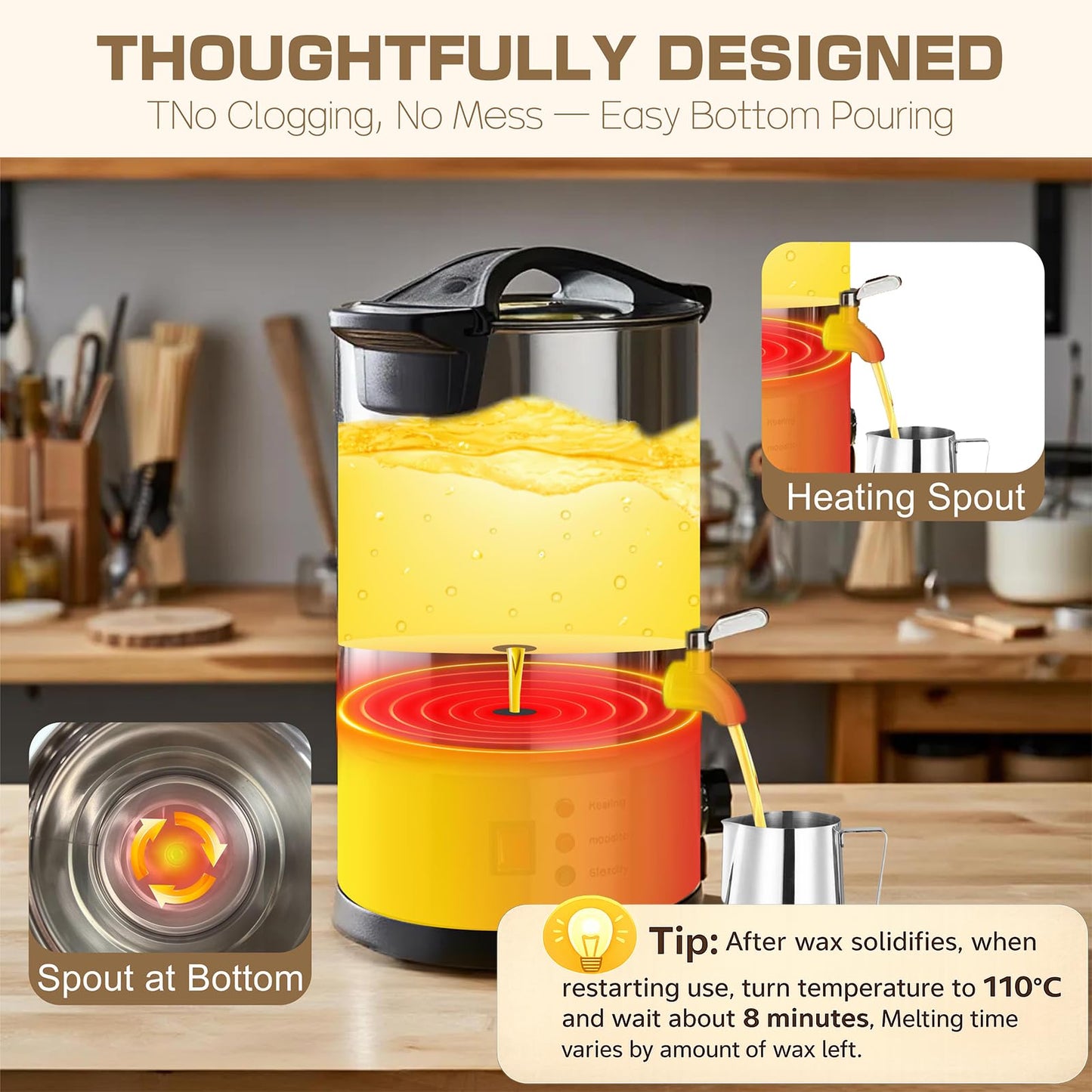 GKFF Wax Melter for Candle Making,10L (15 lbs) Extra Large Electric Melting Pot for Soap,Lotion & Body Butter Making,with Temperature Control and Quick Pour Spout,Ideal for Home Candle & Craft Makers