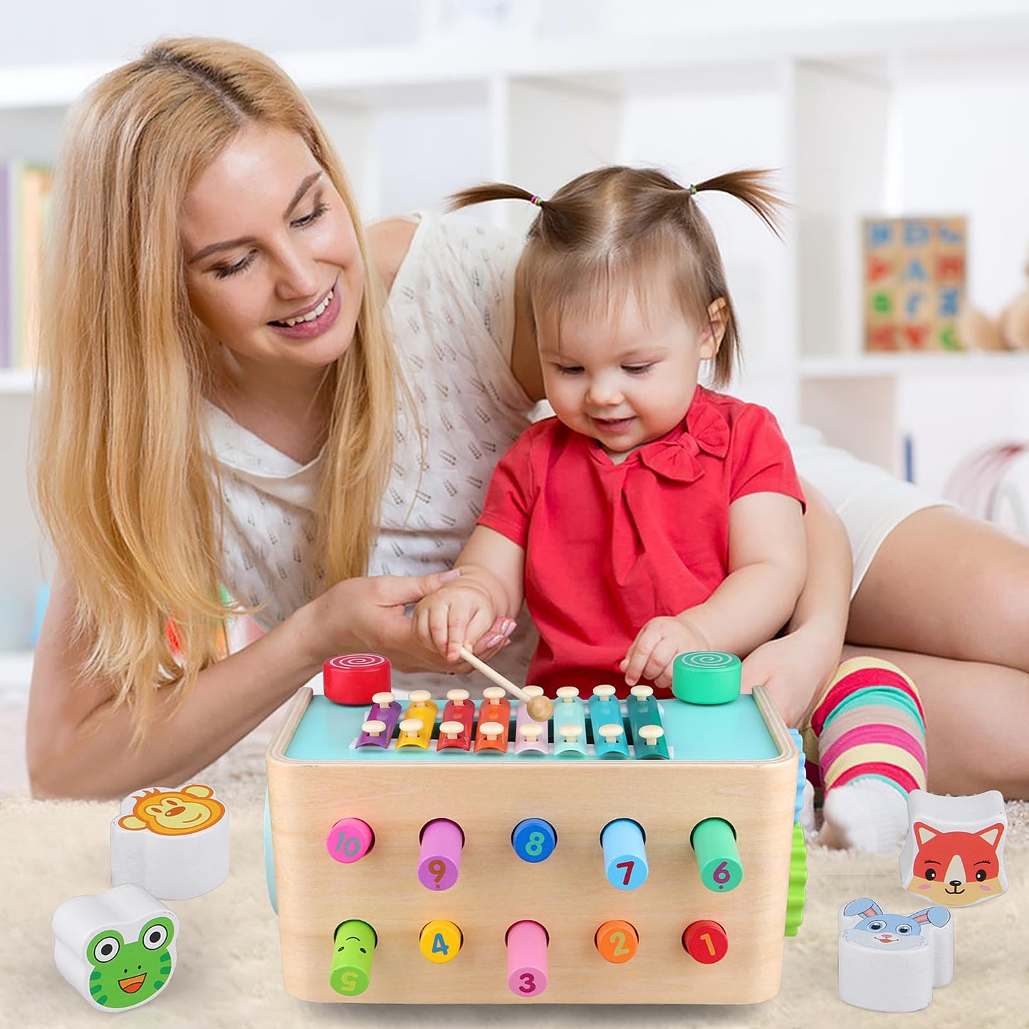 LAAVII Montessori Baby Hammer Pounding Toy for Toddlers Boys Girls 2 3 4 Years Old, Educational Learning Toy Xylophone Color Shape Easter Basket Stuffers for Toddlers Valentine's Day Gift