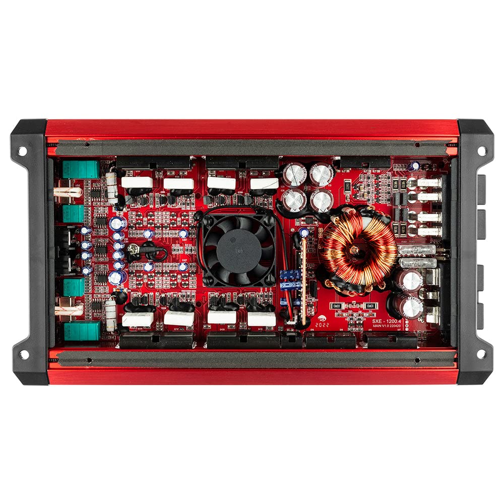 DS18 SXE-1200.4/RD Car Amplifier Stereo Full-Range Class A/B 4-Channel 60x4 RMS @4 OHM 1200 Watts - Powerful and Compact Amp for Speakers in Car Audio System