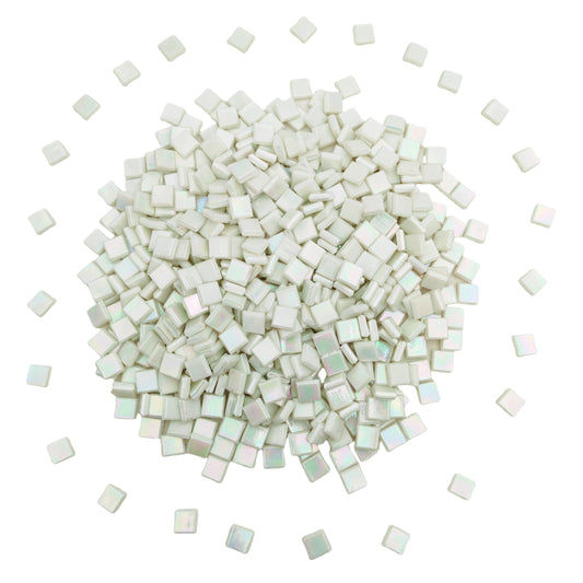 500g/1.1LB Iridescent Ice Jade Glass Mosaic Tiles, 560 Pieces, 2/5 Inch Square Stained Mosaic Tiles for DIY Crafts, Home/Outdoor Mosaic Decoration (White-IB11)
