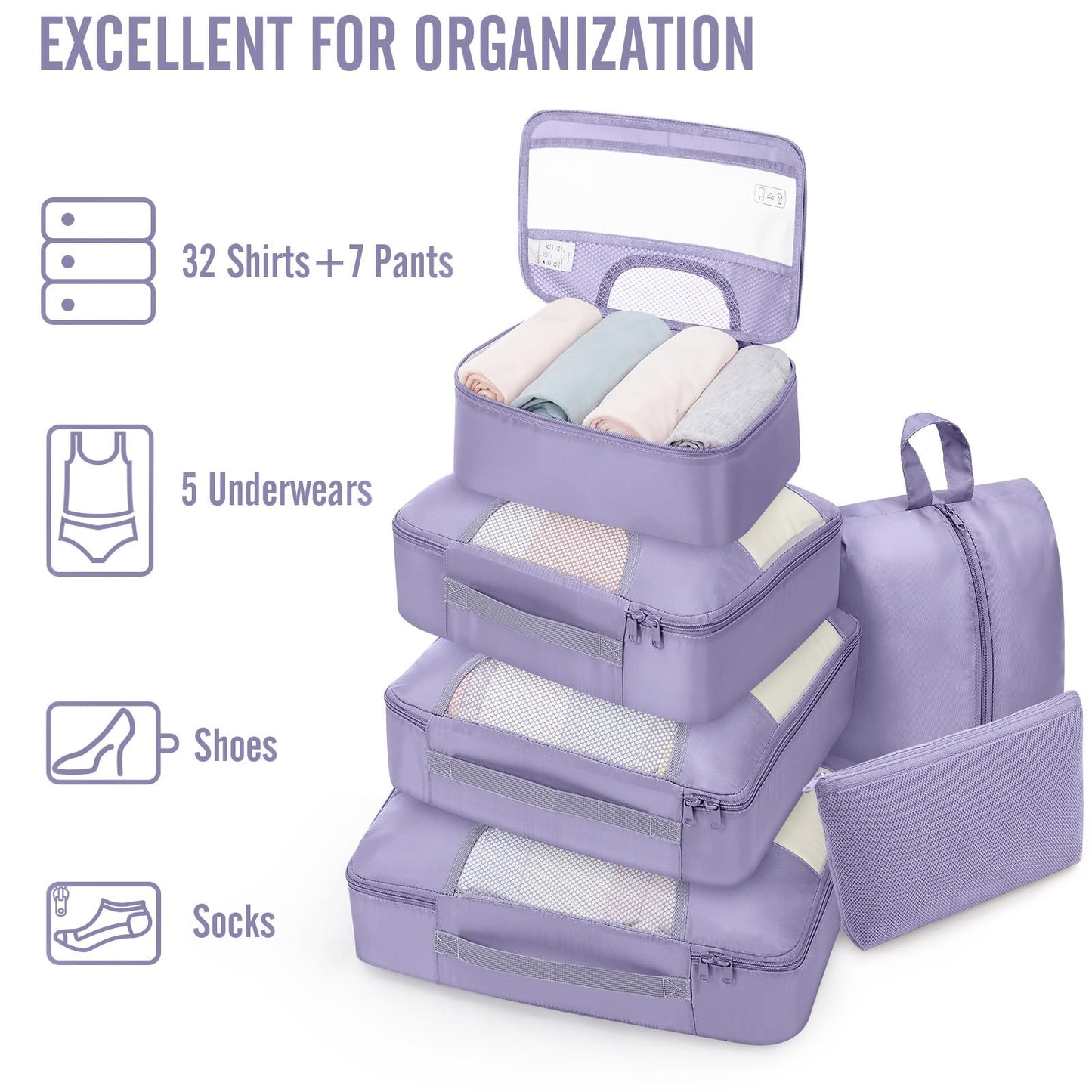 Veken 8 Set Packing Cubes for Travel Essentials, Suitcase Organizer Bags in 4 Sizes, Carry-On Luggage Accessories with Large Laundry & Hanging Toiletry Bag, Must-Have for Airplane, Road Trip & Camping