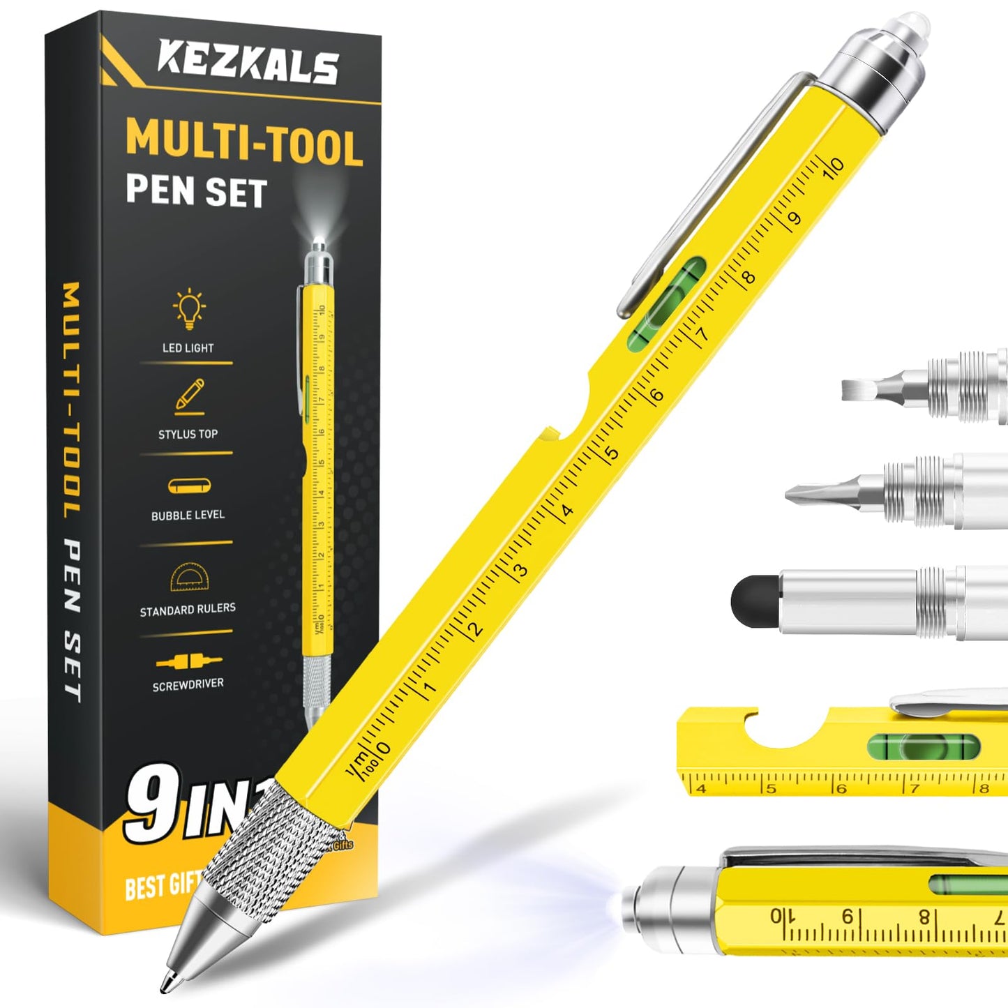 KEZKALS Gifts for Men, 9 in 1 Multitool Pen, Fathers Day Dad Gifts for Husband, Fathers Day Gift from Daughter, Birthday Gifts for Men Who Have Everything, Mens Gifts for Him Dad Grandpa, Cool Gadgets