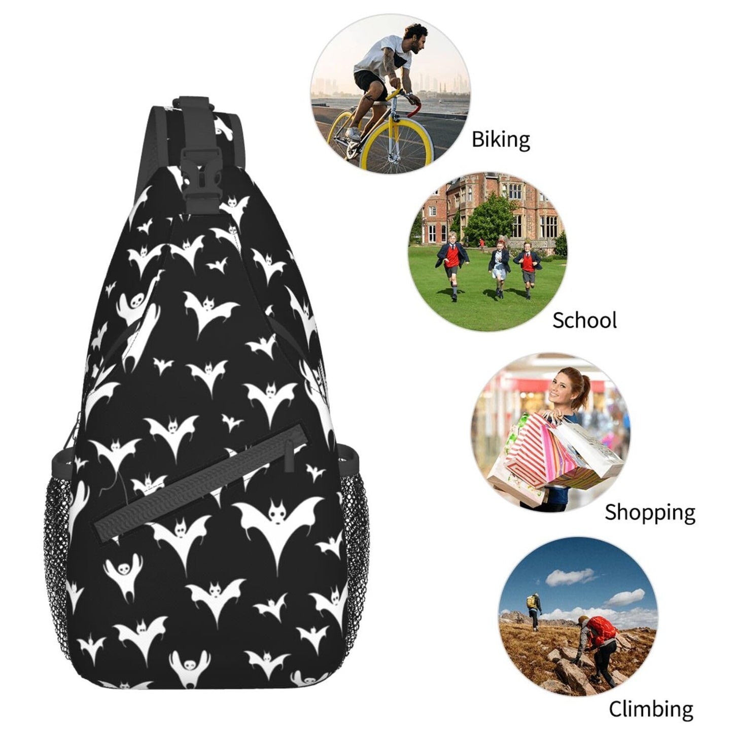Halloween Goth Bats And Moon Sling Backpack Hiking Backpack Crossbody Bag Sports Lightweight And waterproof Chest Bag Shoulder Bag For Women Men